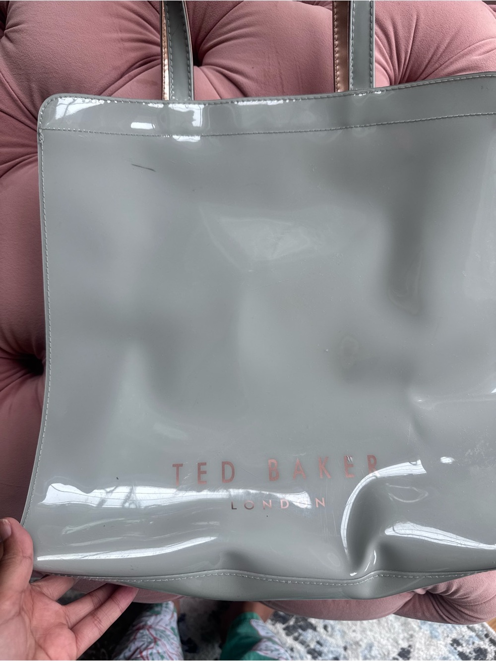 Ted Baker Grey Patent Tote with Rose Gold Bow Accent - Picture 8 of 13